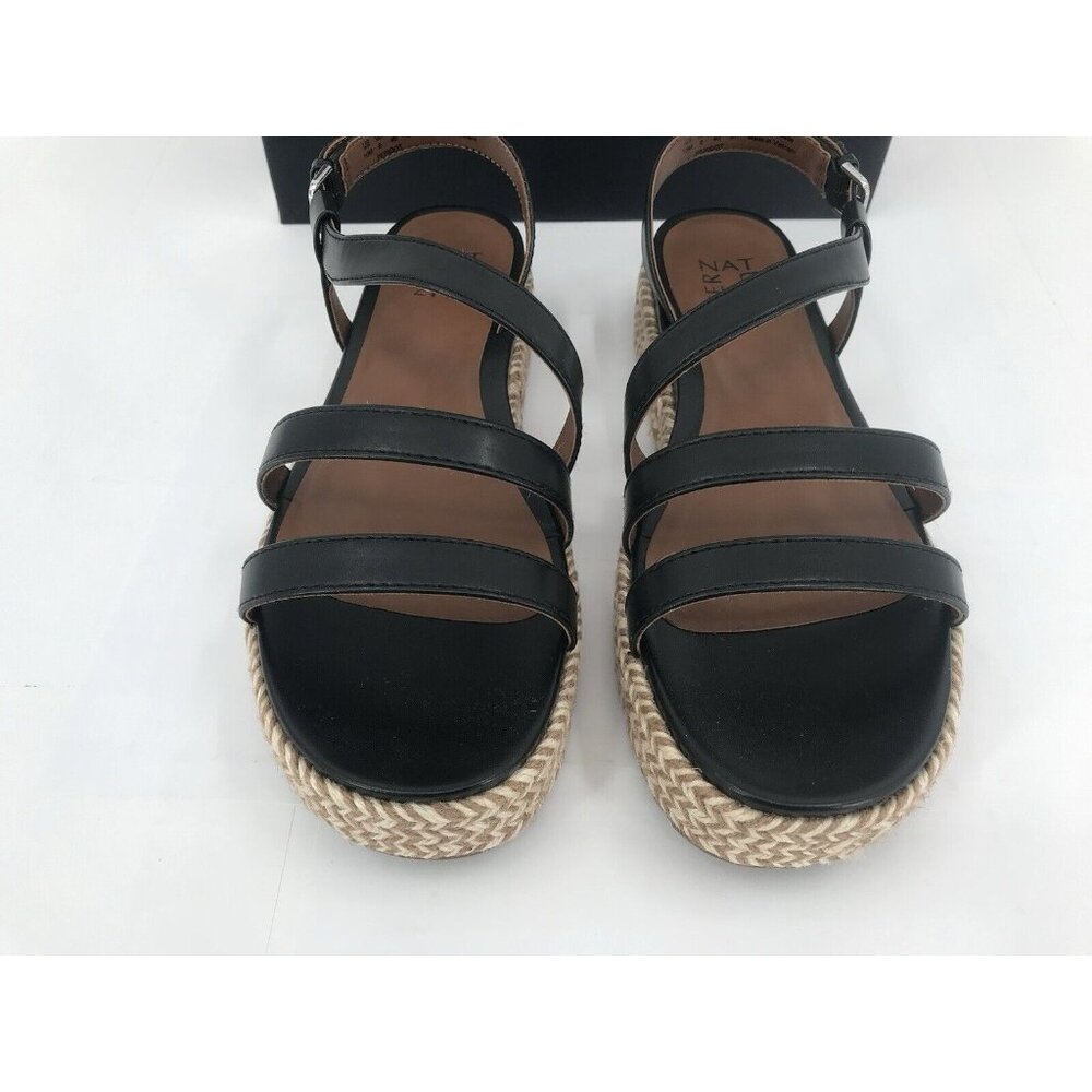 Naturalizer‎ Sandals Womens 10 Peridot Black Faux Leather Espadrille Platform